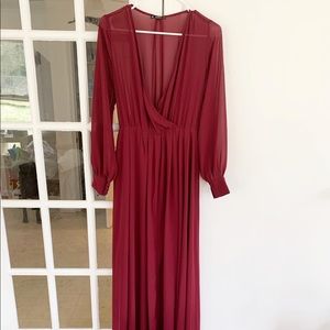 Burgundy Chiffon Maxi Dress